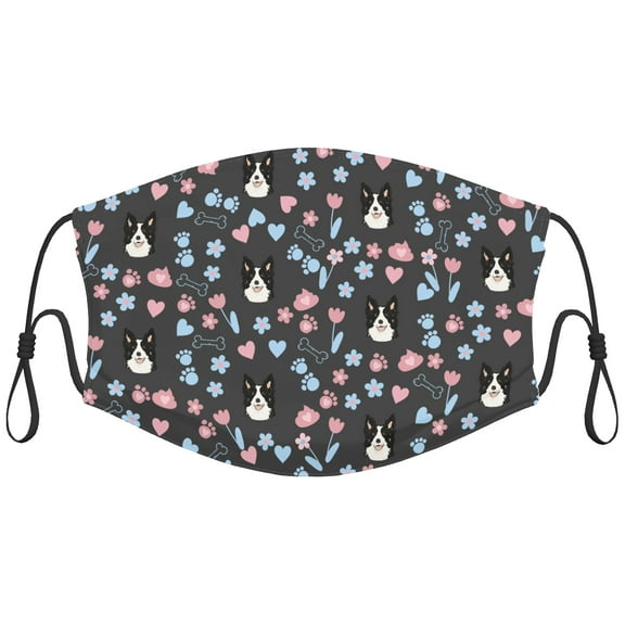 Cute Border collie Dog Graphic Printed Cloth Face Masks Reusable Washable Adjustable for Adults (10 PCS)