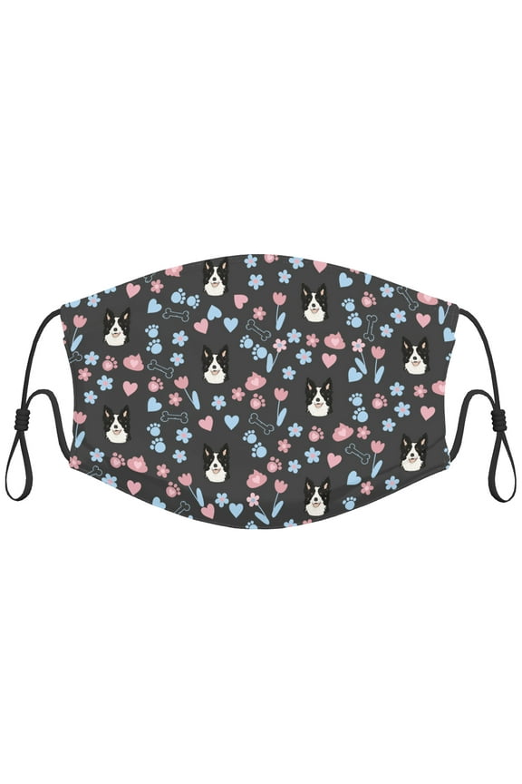 Cute Border collie Dog Graphic Printed Cloth Face Masks Reusable Washable Adjustable for Adults (10 PCS)