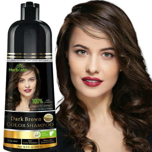 Herbishh Shampooing de Couleur Brun Foncé pour Cheveux Gris, Permanent, Hommes et Femmes (500 ml)