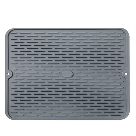 

Dish Drain Tray Large Water Storage Capacity Dish Drain Board Easy Clean Heat Resistant Dish Mat for Kichine Home Grey