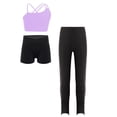 thumbnail image 2 of Linjinx 3Pcs Gymnastic Yoga Dance Outfit for Kids Girls Asymmetrical Spaghetti Straps Vest with Purple 14, 2 of 6