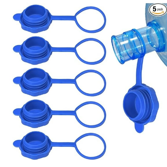 5 Gallon Water Jug Cap, 5PCS Silicone Reusable Leak and Spill Resistant Replacement Caps Plug, Water Bottle Caps Fits 55mm Bottles and Air Tight Design with Hanging Ring (Flower Shape-5 Pack)