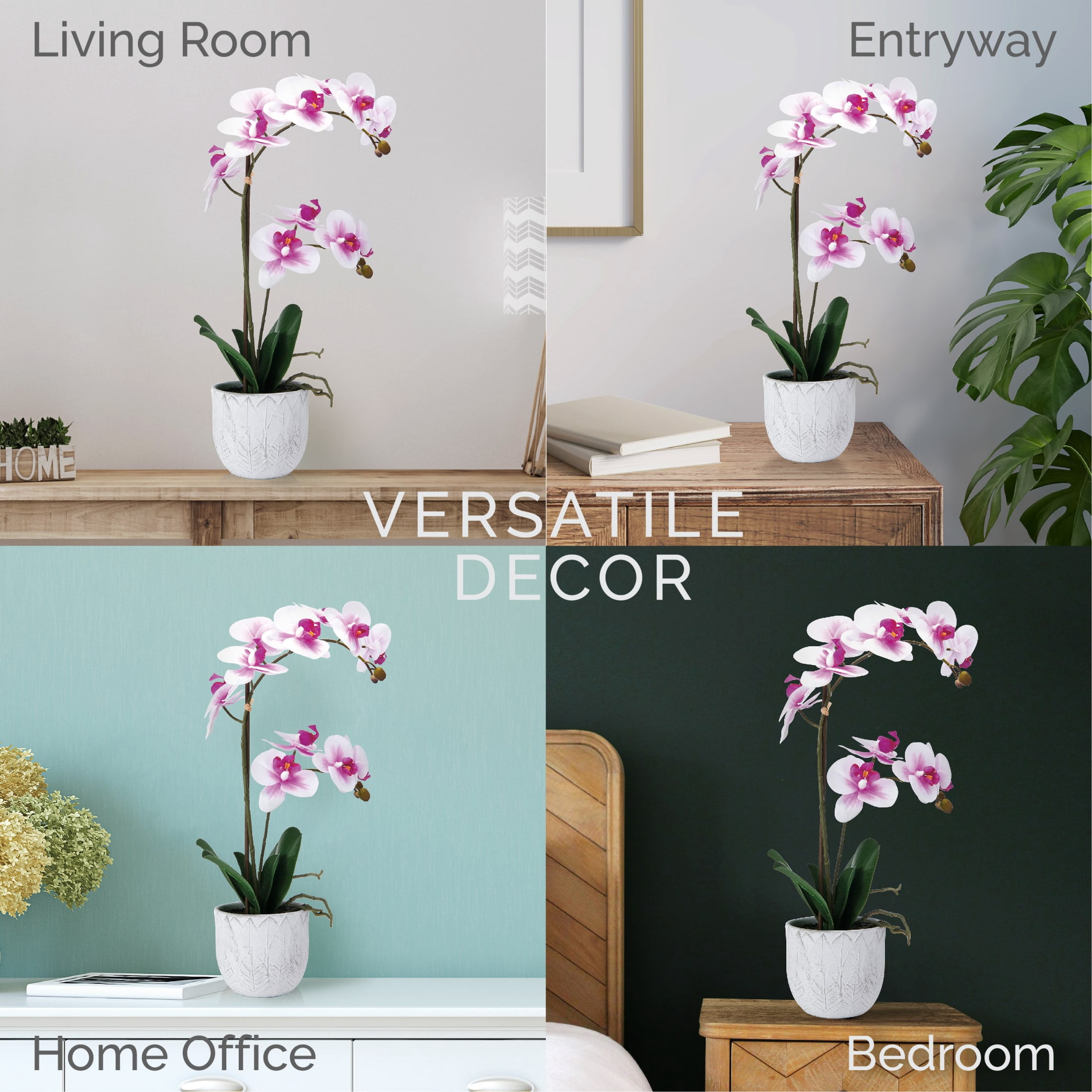 Home Accents 22-inch Artificial Real Touch Phalaenopsis Orchid in Cement Pot, White/Fuchsia