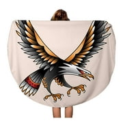 KDAGR 60 inch Round Beach Towel Blanket Vintage Flying Eagle Color Tattoo in Traditional Old School Travel Circle Circular Towels Mat Tapestry Beach Throw
