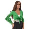thumbnail image 4 of Haitryli Women Glitter Bead Tassel Belly Dance Top Lace 3/4 Flared Sleeves Shawl Crop Tops Dancewear Green L, 4 of 5