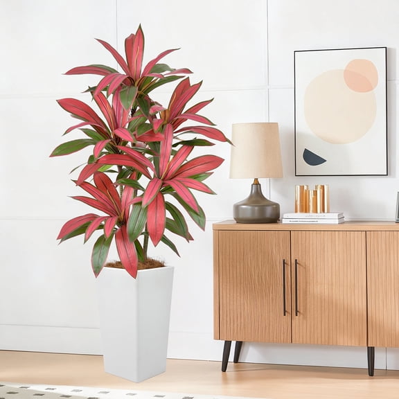 5FT Artificial Dracaena Tree - Potted in White Planter, Ultra-Realistic Trunk & Hyper-Lifelike Red Foliages, 60 in Tall Fake Tropical Floor Plant for Home, Office & Living Room Indoor Deco