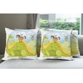 thumbnail image 6 of Ambesonne Cartoon Throw Pillow Cover 4 Pack, Knight and His Horse, 18", Apple Green Sky Blue, 6 of 7