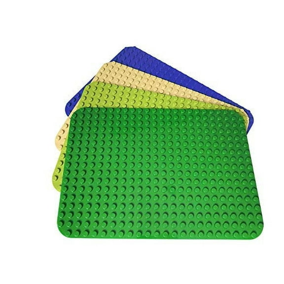 Apostrophe Games Building Block Base Plates for Large Blocks 15" x 10" Assorted Colors, Compatible with Major Brands, (4 Pack - Green, Light Green, Sand, Blue)