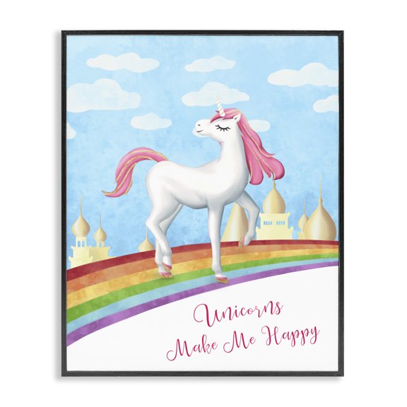 Stupell Industries Contemporary Unicorns Make Me Happy Rainbow Black Framed Giclee Art, 11 x 14, by Ziwei Li