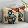 thumbnail image 3 of Set of Two Throw Pillow Cases Vintage Style Chinoserie Standing Monkey with an Umbrella Accent Pillowcases Floral Design 2 PCS Cushion Covers, Multiple Size Options, 3 of 7