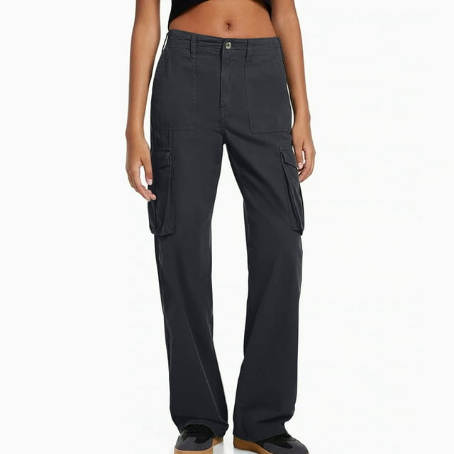 SMihono Pantalon en Lin pour Femmes Mode Grande Taille Décontracté Ample Coupe Droite Cargo Taille Haute Ample Randonnée avec Poche à Rabat Jambe Grand Parachute jusqu'à 65 % de Réduction!