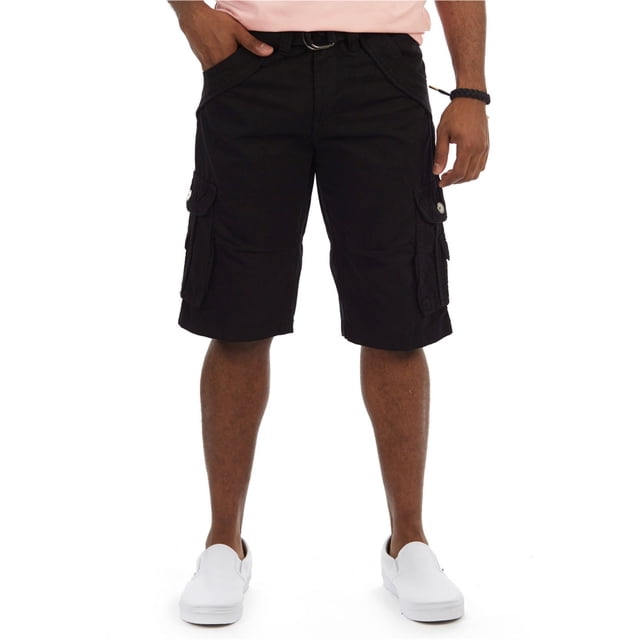 XRAY Mens Belted Double Pocket Casual Cargo Shorts, black, 30