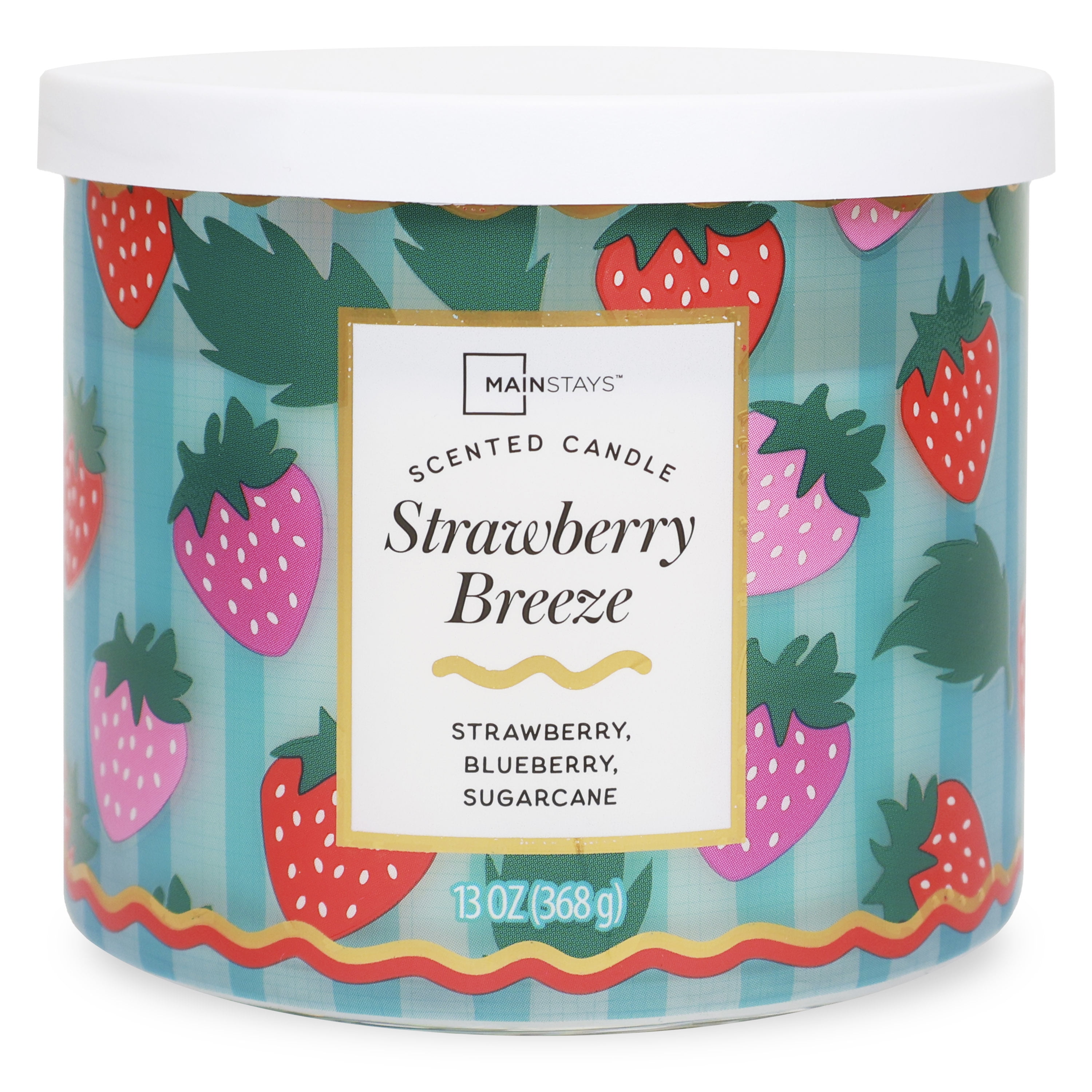 Mainstays 3-Wick Strawberry Breeze Fragrance Candle with a Decorative wrap, 13-Ounce
