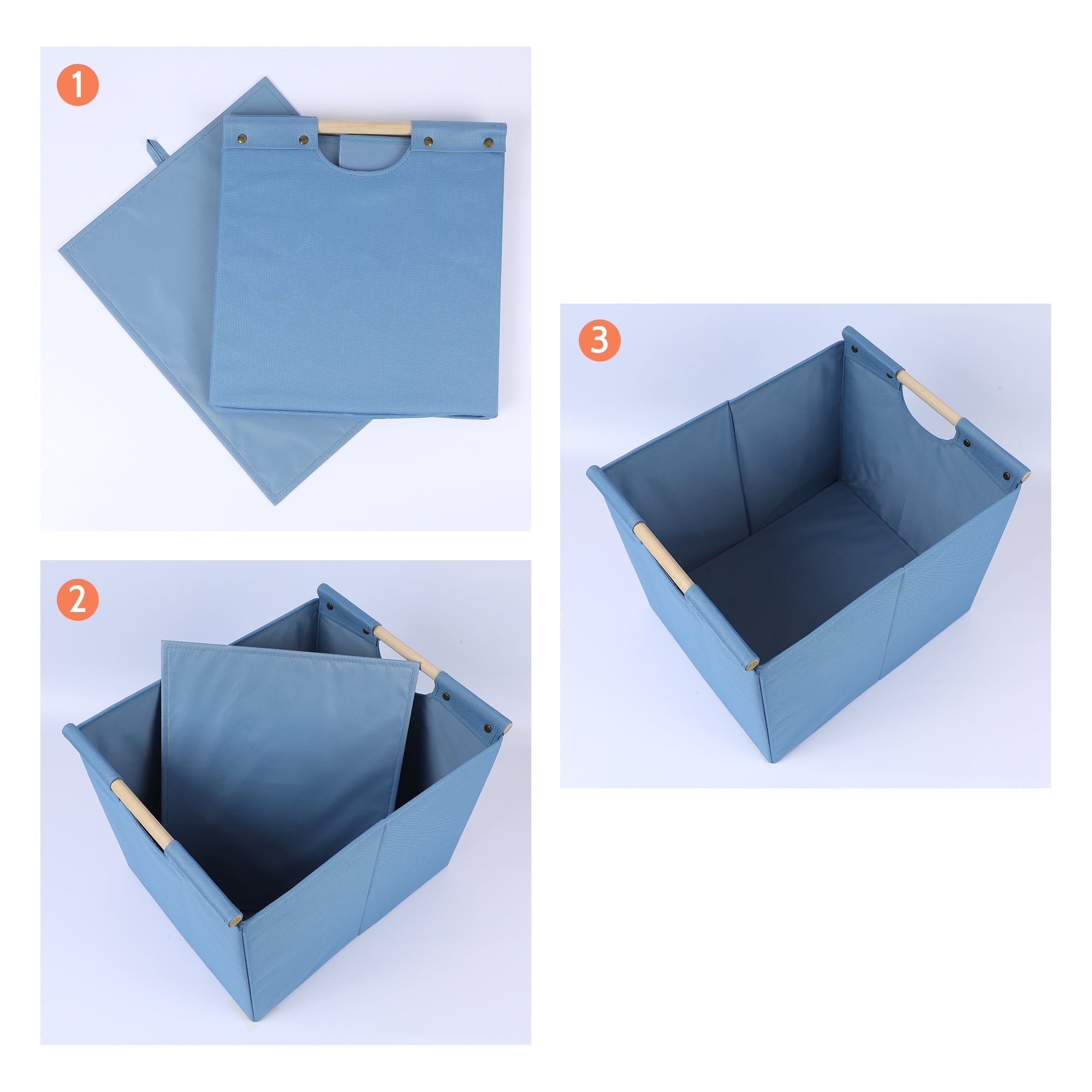 Unique Bargains Fabric Storage Bin with Wooden Handles Blue 15*12.8*12.8