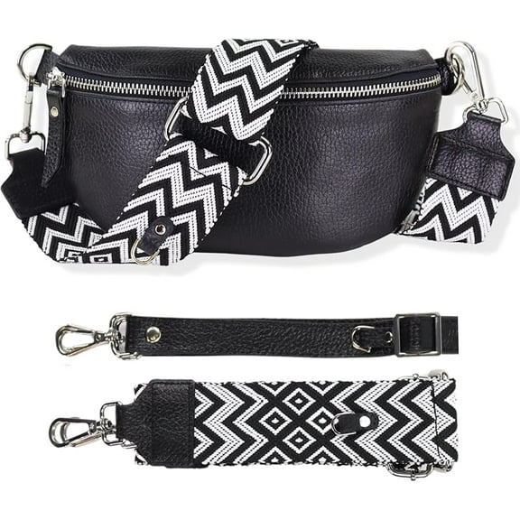 Leather Waist Belt Bag with 2 Detachable Straps, Stylish Unisex Crossbody Hip Pack for Travel, Italien Handcrafted Fanny Pack in 8 Colors