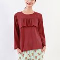 thumbnail image 3 of SWSMCLT Women's Cotton Pajama Tops Cute Lounging Ruffle Sleepwear Pajamas Soft Long Sleeve Comfy Spandex Sleeping Red XX-Large, 3 of 5