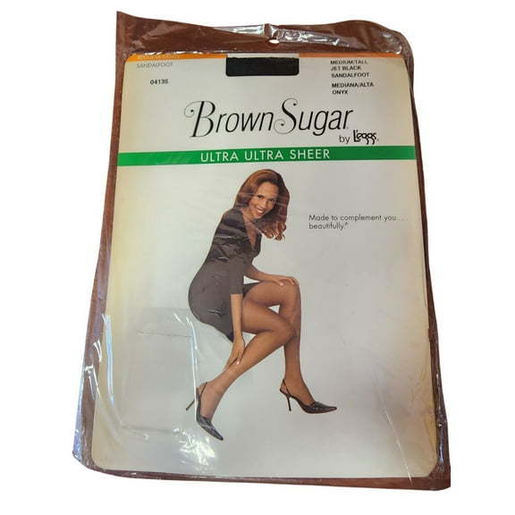 Brown Sugar Leggs Queen Size Ultra Ultra Sheer Medium/Tall Jet Black Sandalfoot Panties