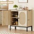 thumbnail image 1 of GloryStar Buffet, Armoire de Rangement en Rotin avec Portes et Tablettes, Buffet d'Appoint, Meuble Console en Bois avec Rangement, Armoire d'Entrée pour Salon, Salle à Manger, Couloir, 1 of 9