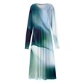thumbnail image 3 of Women's Autumn Winter Casual Fashion V-Neck Long-sleeved Gradient (Floral) Print Long Dress, Blue, Size L, 3 of 4