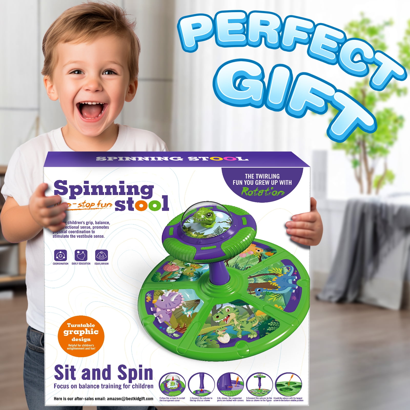Carsky Dinosaur LED Sit and Spin Toys for Toddlers Age 1-3, Chrismas Birthday Gift for Boys Girls 1 2 3 4 Years Old