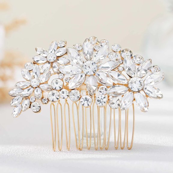 Wedding Hair Comb Brides Rhinestone Hair Accessories Bridal Hair Pieces Flower Silver Headpiece Crystal Bridesmaids Hair Side Combs Bride Hair Clips Wedding Accessories for Brides (Silver)
