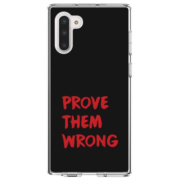 DistinctInk Clear Shockproof Hybrid Case for Samsung Galaxy Note 10 (6.3" Screen) - TPU Bumper, Acrylic Back, Tempered Glass Screen Protector - Prove Them Wrong - Black & Red
