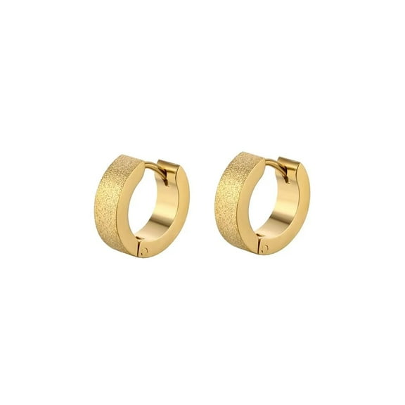 PAURO Men's Stainless Steel 2pcs Sandblasted Finish Punk Huggie Hoop Earrings for Men Gold