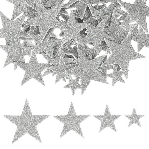 Star Foam Stickers, 70Pcs EVA Self Adhesive Glitters Foam Shape Sticker Craft Supplies for Scrapbook Card DIY Making Home Decor, Silver
