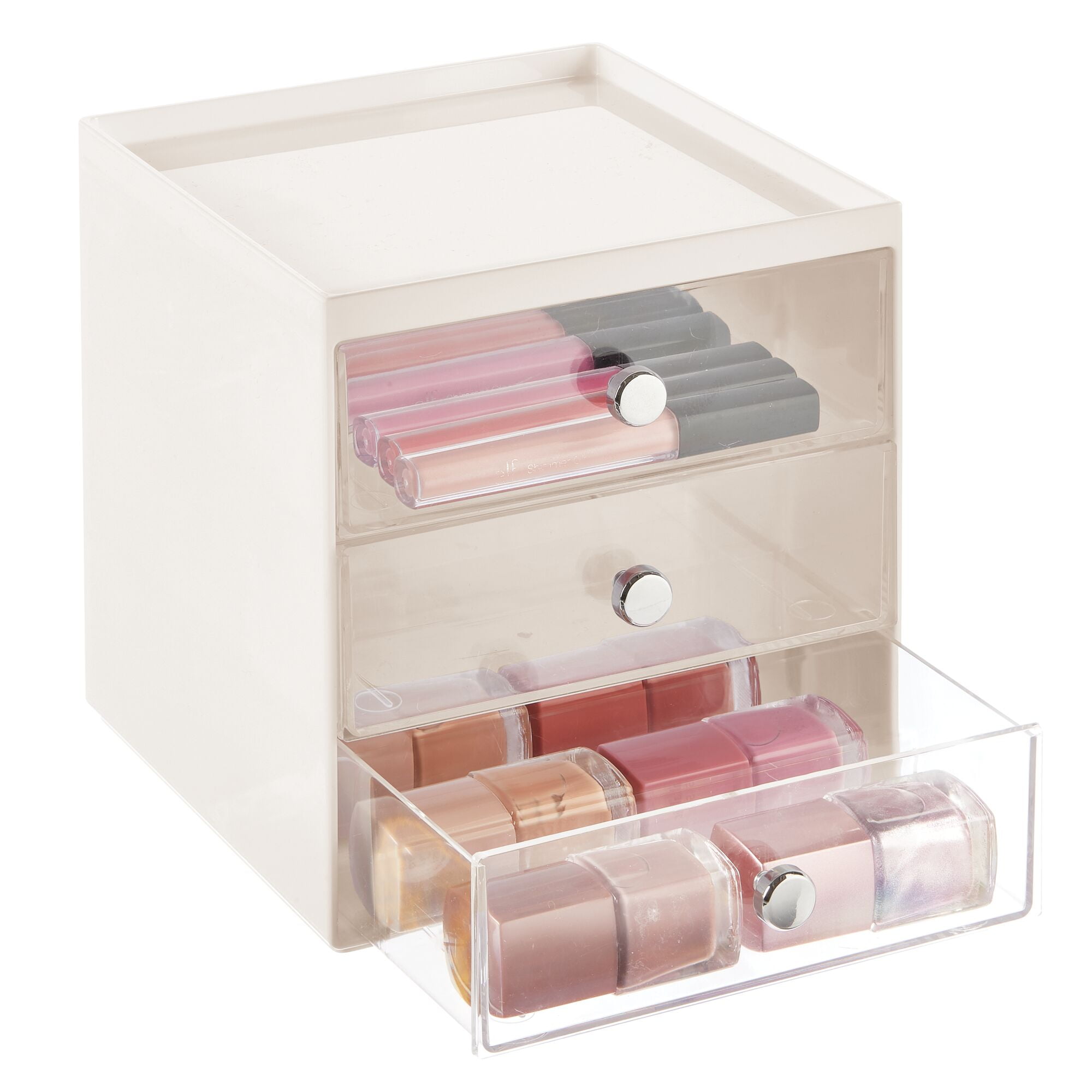 mDesign Plastic Stackable Organizer with 3 Drawers - Pull-Out Drawer  Storage Bin for Bathroom Sink/Cabinet Organization - Perfect for Makeup,  Small