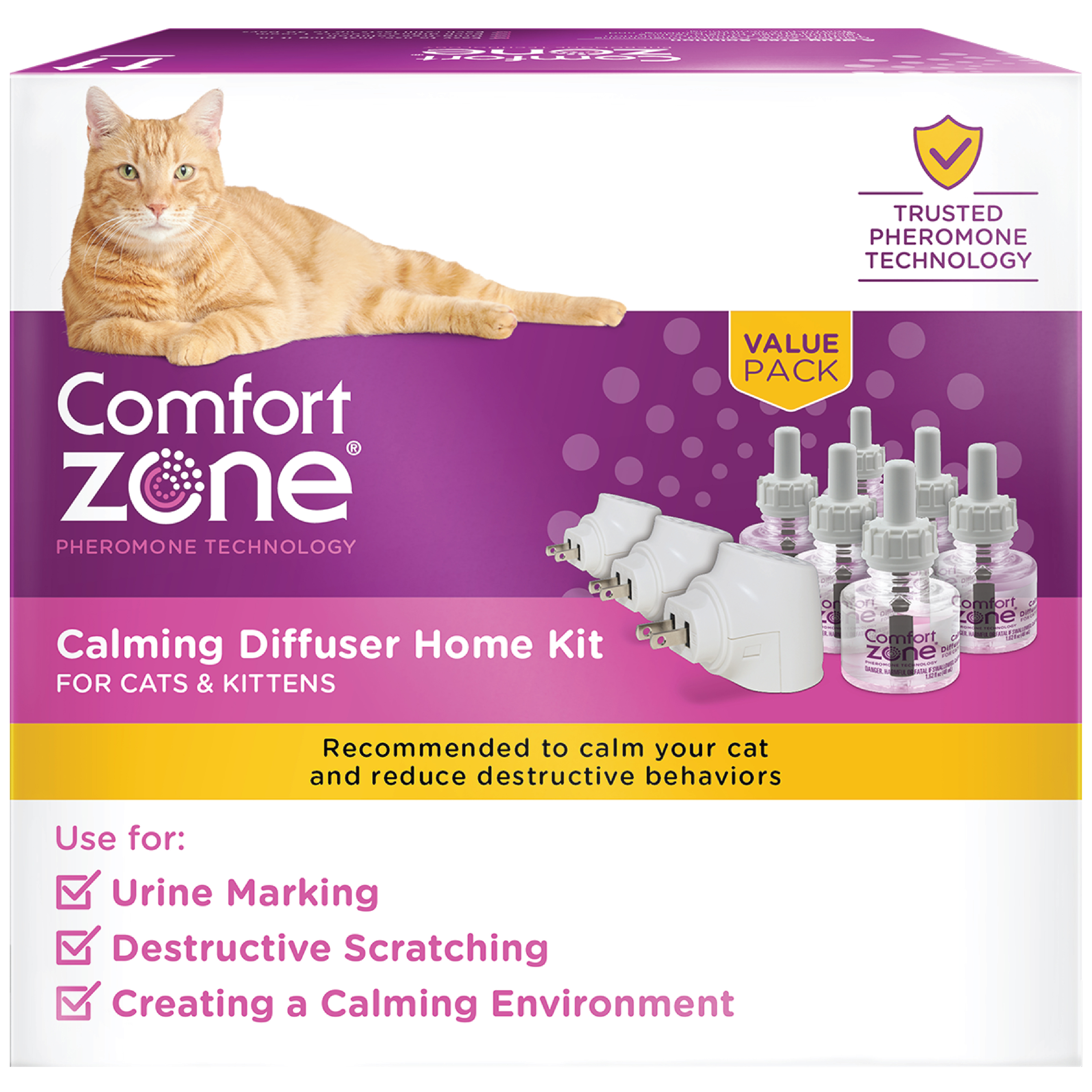Comfort Zone Cat Calming Diffuser Kit, Cat Pheromone, 3 Diffusers and 6