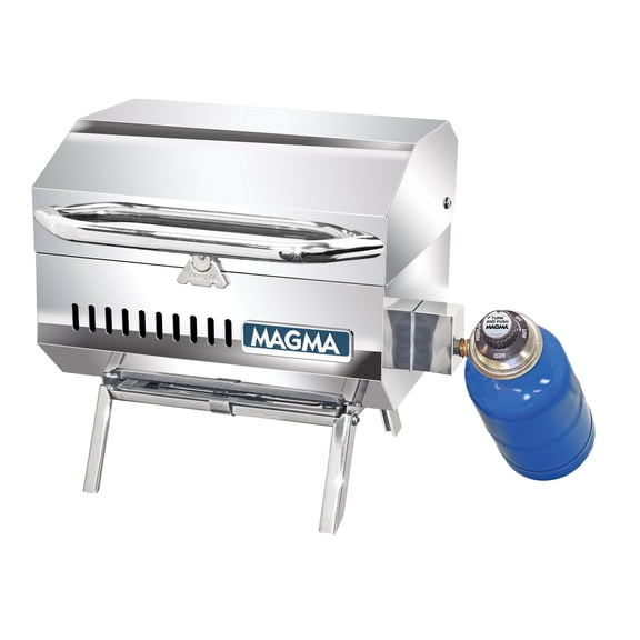 Magma A10-801 TrailMate Compact Portable Gas Grill | Marine Grade 304 Stainless Steel BBQ with Fold-Away Legs | Ideal for Boat, RV, Camping, Tailgating (9"x12")