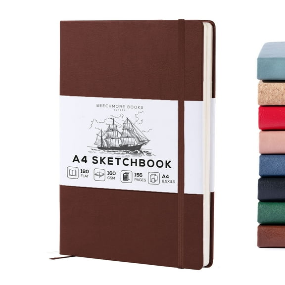 Beechmore Books A4 Sketchbook – 8.5x11" Premium Vegan Leather Bound Large Sketch Book Hardcover With 156 Thick 160gsm Perforated Ivory Pages, Blank Sketch Pad, Gift Boxed, Back Pocket Ribbon Bookmark