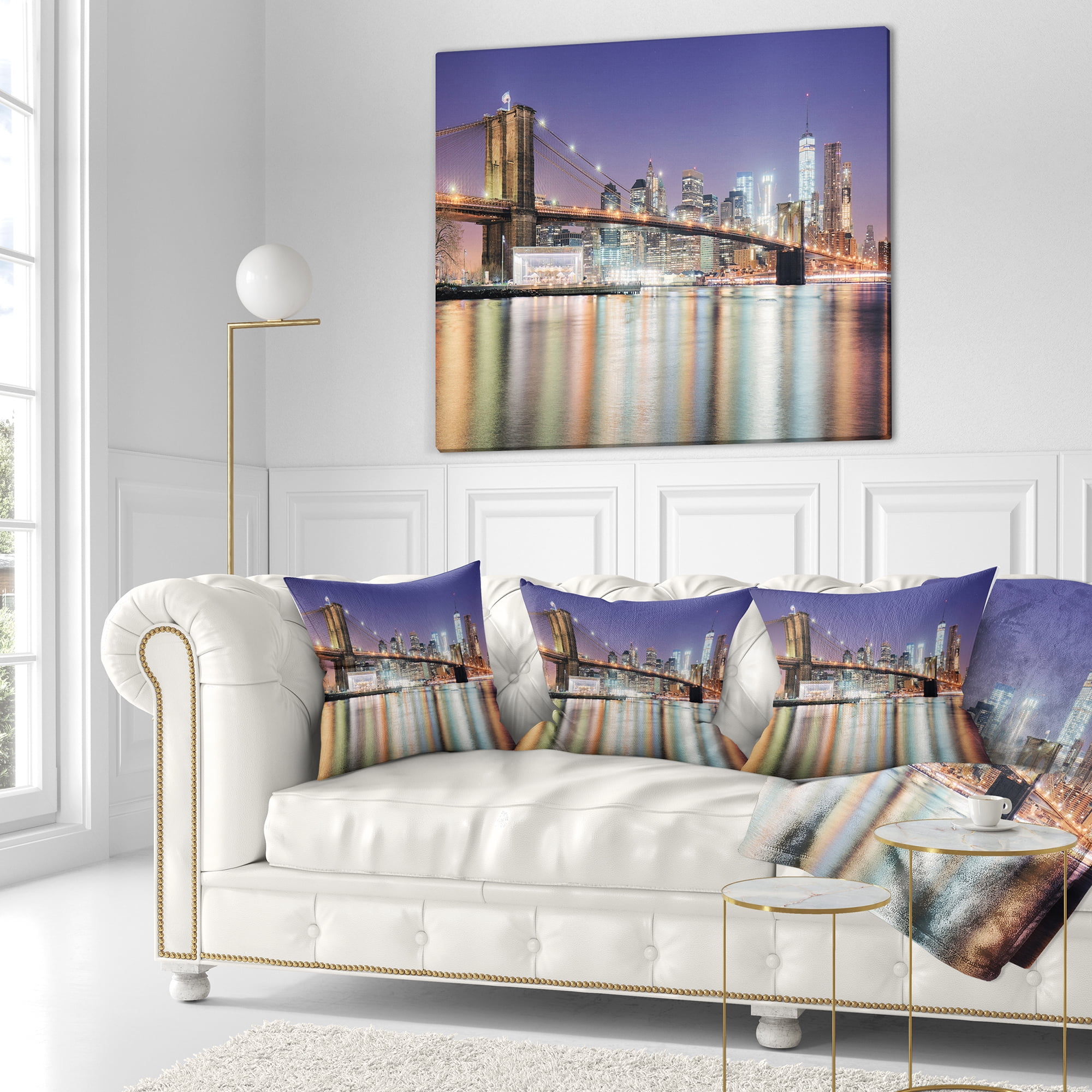 Designart New York City with Freedom Tower - Cityscape Throw Pillow - 18x18