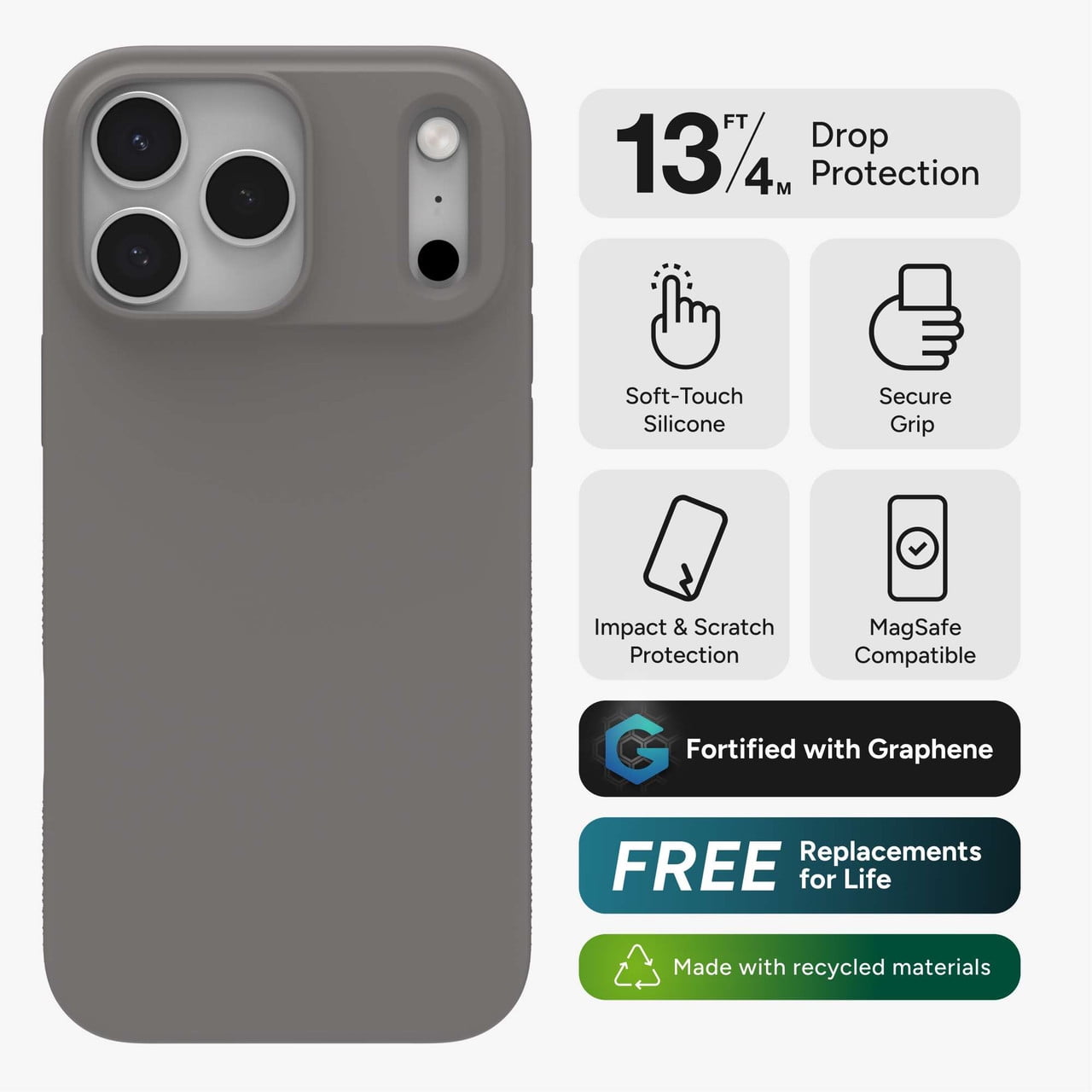 ZAGG Manhattan Snap Phone Case for iPhone 17 Pro Max - Gray Clay Drop Protection (13ft/4m) Soft-Touch Silicone Slim & Lightweight Smooth Surface & No-Slip Grip MagSafe Compatible