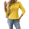 thumbnail image 2 of Women's Chunky Knit Crew Neck Long Sleeve Knit Top, Pleated Hem Top with Long Sleeves, Soft Lightweight Jumper Tops, 2 of 8