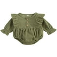 thumbnail image 1 of Newborn Baby Girl Boy Bodysuit Ruffle Long Sleeve Button Solid Autumn Jumpsuit Apricot 0-3 Months, 1 of 8