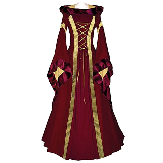 Mrat Robe Médiévale Grande Taille, Costume de Princesse Renaissance pour Femmes, Robes Maxi d'Halloween pour Femmes P-12 Rouge-A m