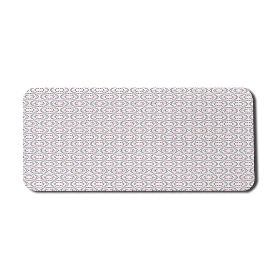 Abstract Computer Mouse Pad, Geometric Flowers Like Shapes Illustration on Plain Backdrop, Rectangle Non-Slip Rubber Mousepad X-Large, 35" x 15", White Dried Rose and Purpleblue, by Ambesonne