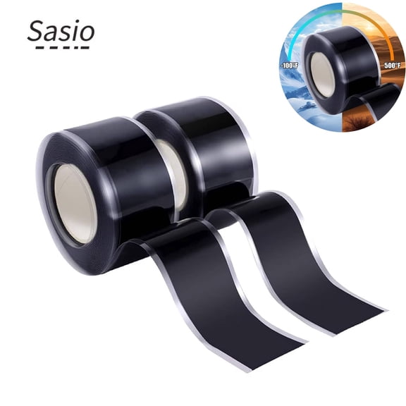 Sasio self-curing silicone sealant tape, 2 rolls (1 inch x 10 feet), black, waterproof first aid tape. Self-curing rubber sealing tape, suitable for pipe and water pipe sealing