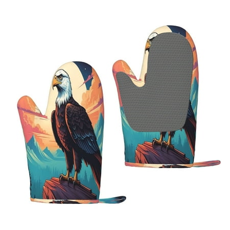 

Zeuib Cartoon Iceberg Bald Eagle Print Oven Mitts Oven Gloves with Non-Slip Silicone Heat and Slip Resistant Cooking Mitt Set for Cooking and Baking (2 Count)