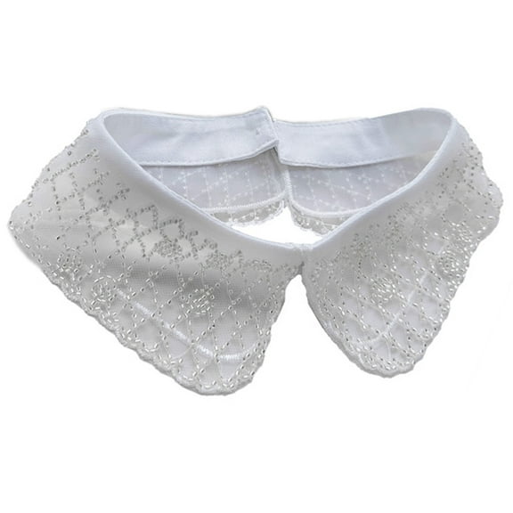 Fashion Organza Faux Collar with Beaded Embroidery Sophisticated Apparels Accent for Ladies Blouse Lapel False Collar