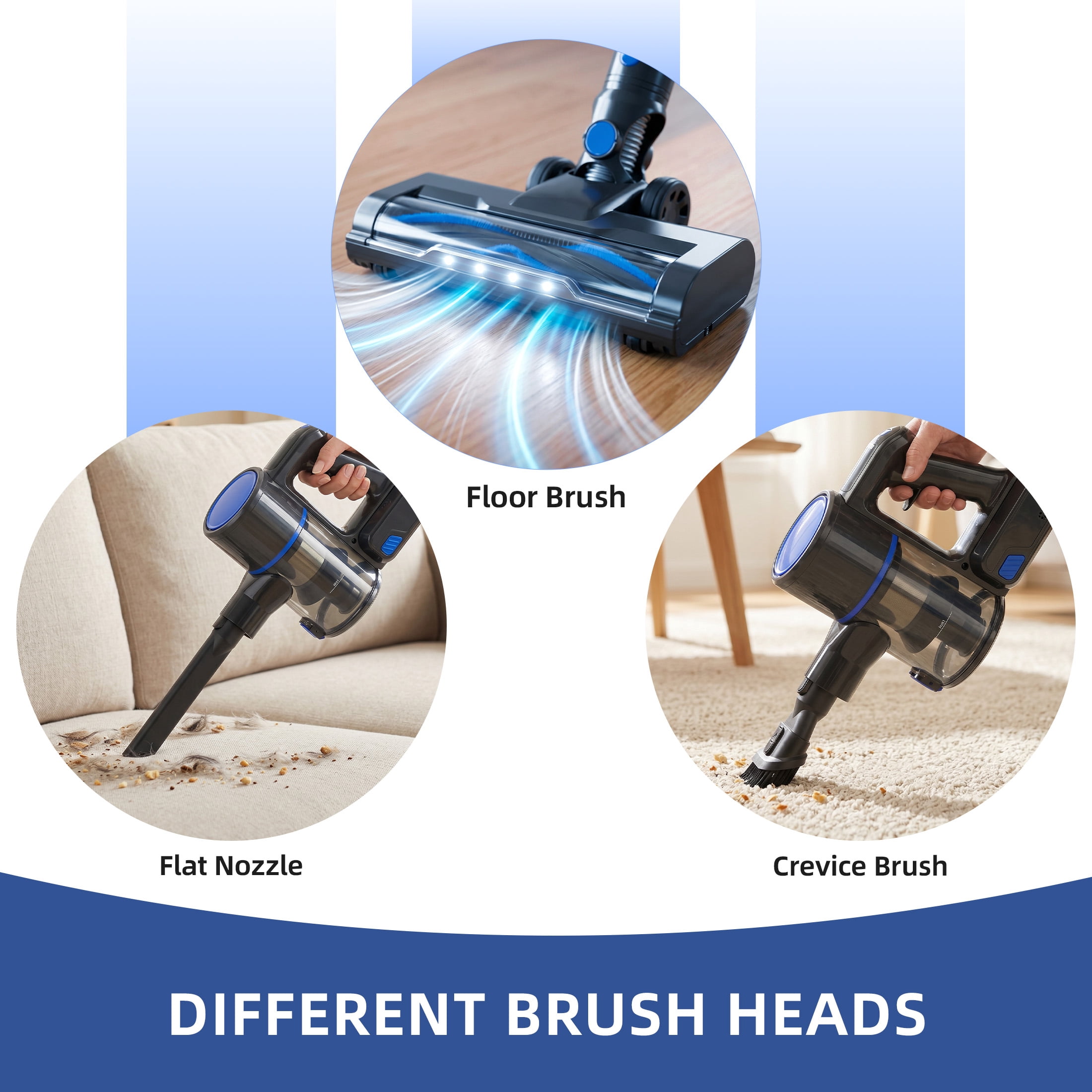 CONCETTA Cordless Vacuum Cleaner with Self-Standing, LED Screen, Lightweight Powerful Suction, 6-in-1 Rechargeable for Home Carpets, Pet Hair, Hardwood Floors, Black Blue