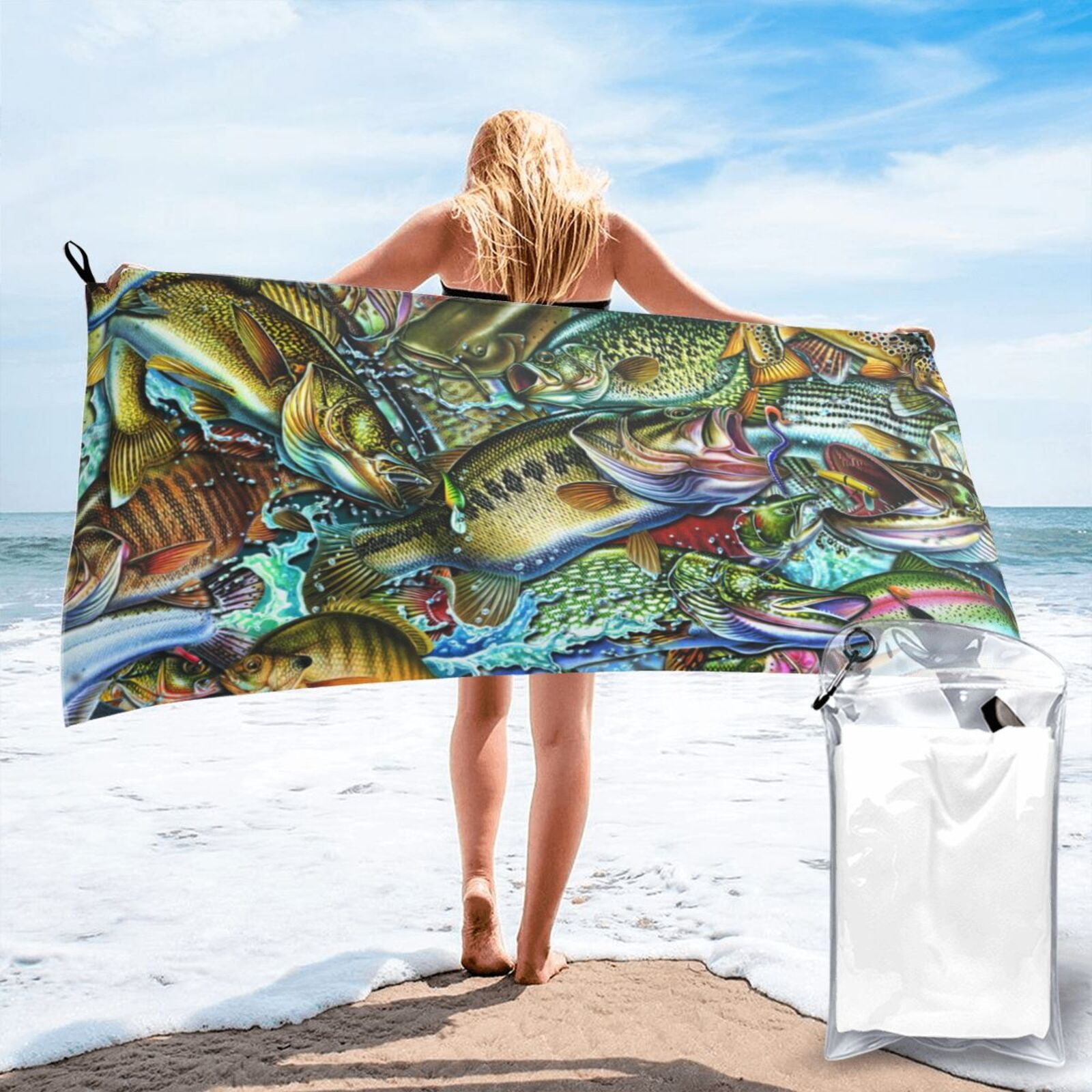 Fish Group Beach Towel for Women Men Quick Dry Microfiber Large Bath ...
