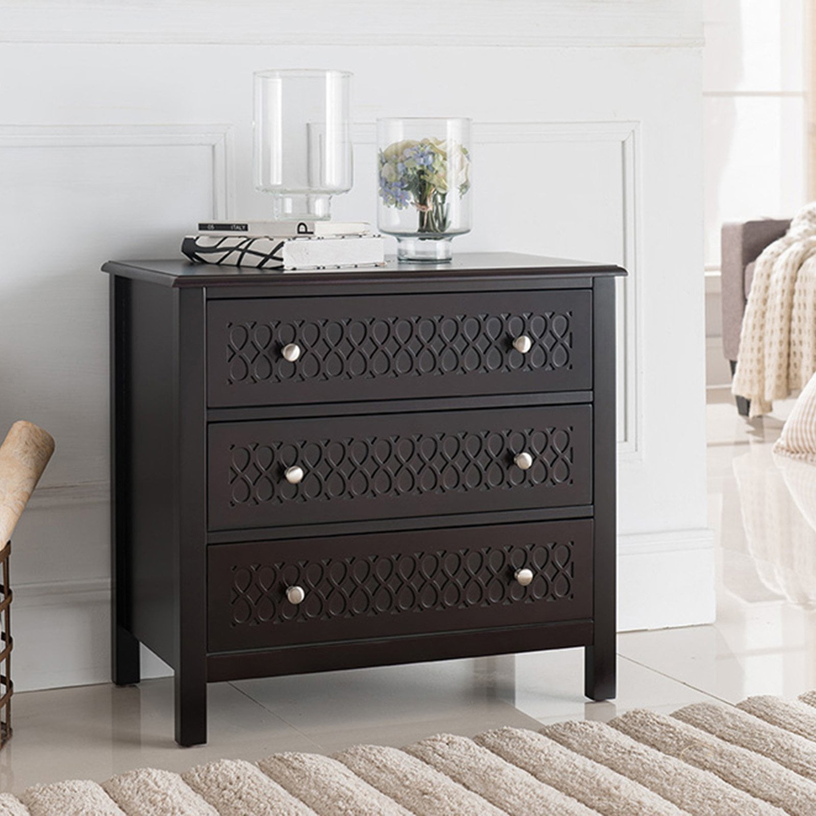 K&B Furniture Espresso Wood 3 Drawer Storage