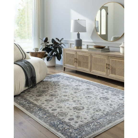 Livabliss Area Rugs for Living Room, 5x7 Zidane Traditional White Rug, Bedroom Dining Room Home Decor Stain Resistant Carpet (5'3" x 7')