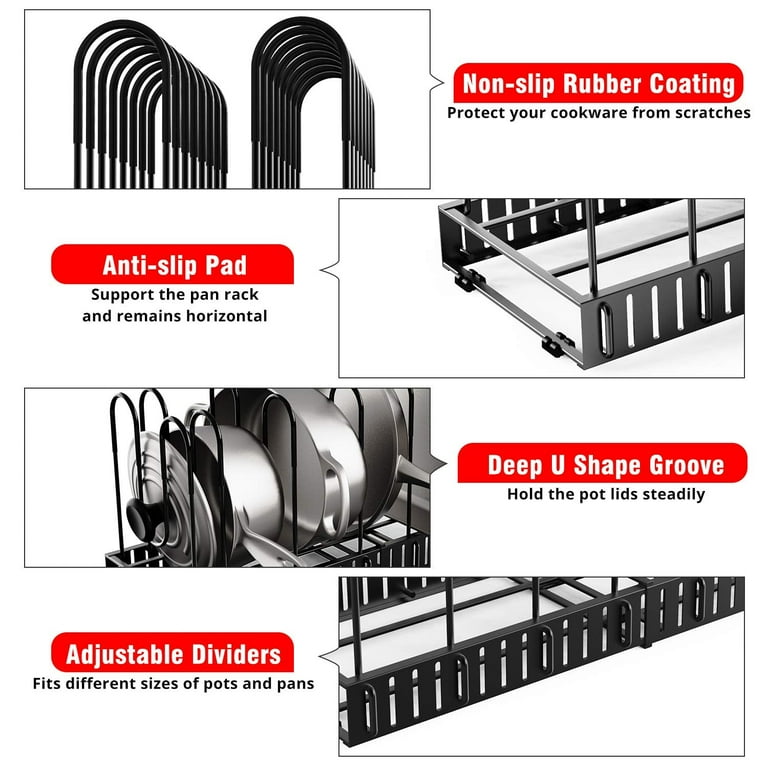 GeekDigg Pot Organizer Rack Black, 8+ Pans/Pots/Lids Holder