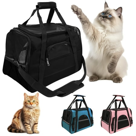 Collapsible Car Travel Pet Carrier17*9*11in  Cat carrier crossbody pet bag travel pet tote 11 lb Limit Multi colour(pink black blue)