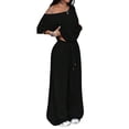thumbnail image 3 of Women'S 2 Piece Travel Outfits Casual Short Sleeve Knit Sweater Set Wide Leg Pants Lounge Sets Black XL, 3 of 8