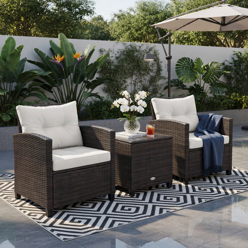 Hommoo 3-Piece Outdoor Rattan Patio Furniture Set with Cushions, Wicker Sofa & Coffee Table for Garden, Poolside, or Deck, Turquoise
