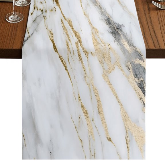 Marble White Gold Table Runner 90 Inches Long, Cotton Linen Table Runner Dresser Scarf, Modern Abstract Geometric Fabric Tablerunners for Dining Coffee Tables Wedding Holiday Party 13"x90"